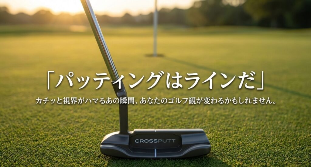 CROSSPUTTのブランドメッセージ「パッティングはラインだ」とロゴイメージ