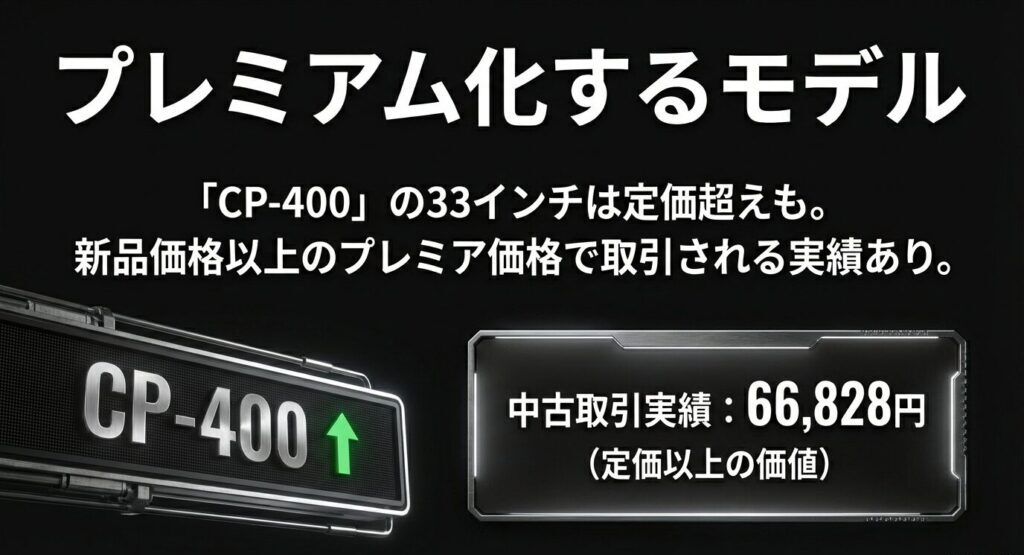 新品価格以上のプレミアム価格（66,828円）で取引されるクロスパットCP-400の33インチモデル