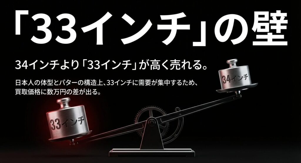 34インチよりも需要が集中する33インチが高く売れる「33インチの壁」を示す天秤の図