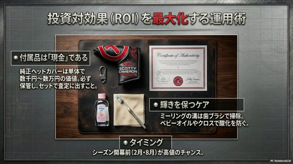 純正ヘッドカバーや保証書などの付属品と、高く売るためのメンテナンスや査定タイミングの解説