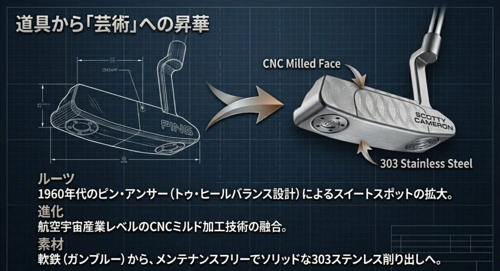 ピンアンサー形状からCNCミルド303ステンレスへと進化したスコッティキャメロンニューポートの歴史
