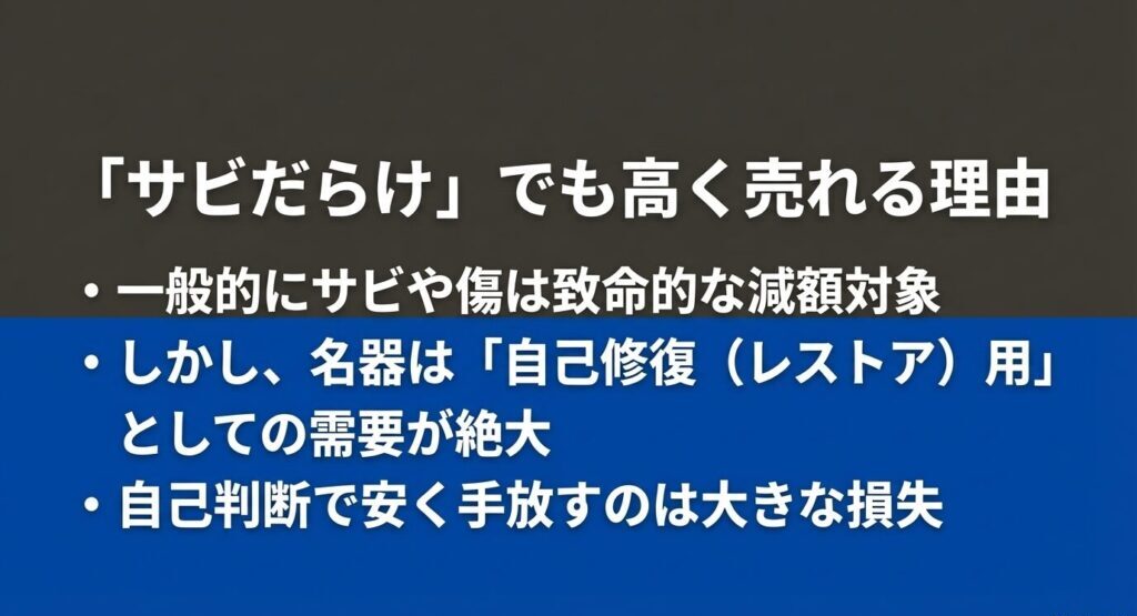 サビや傷があっても自己修復用の需要で高く売れる理由