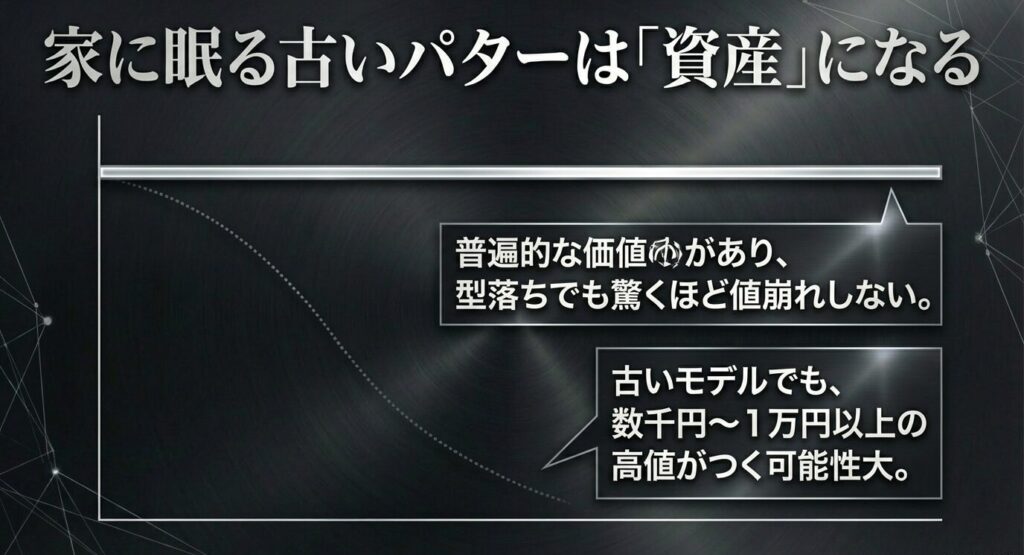 家に眠る古いピンパターが普遍的な価値を持ち、高値がつく資産になることを説明するスライド
