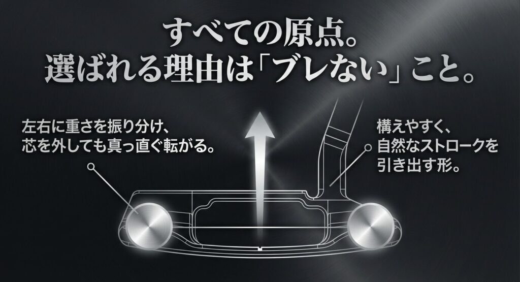 アンサーパターのすべての原点であり、芯を外しても真っ直ぐ転がる特徴を解説したスライド
