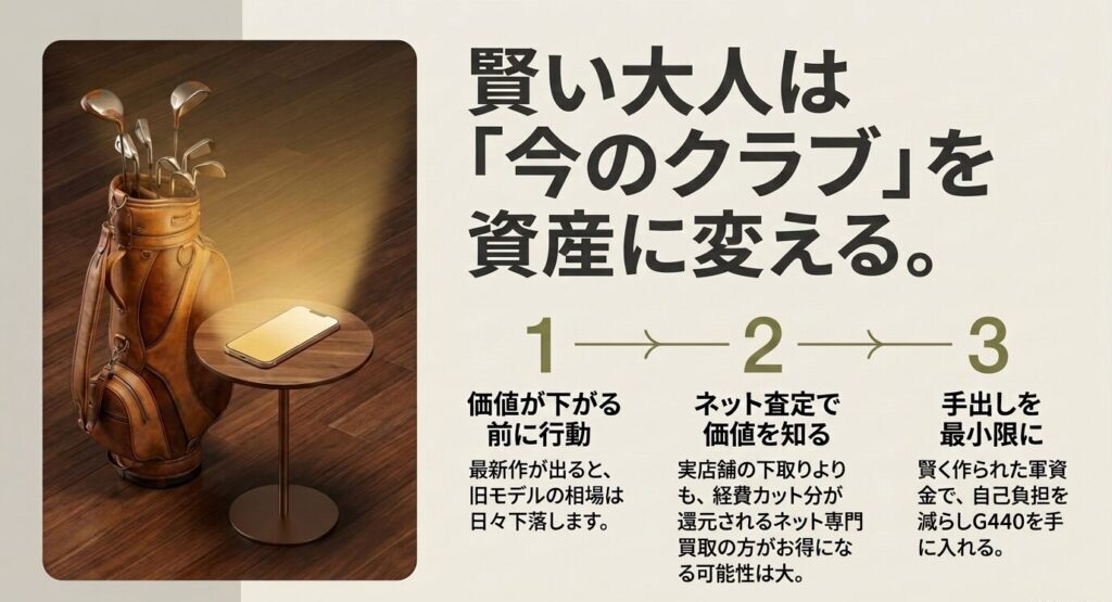 値下がり前の行動、ネット専門買取の活用、手出し最小限でG440を手に入れる手順の解説